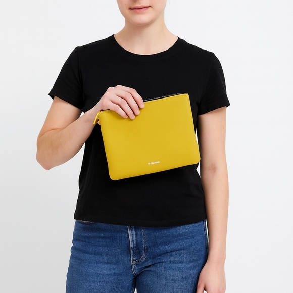 Doris&Jacky Womens Mustard Yellow Clutch Quiet Luxury Preppy Minimalist - Picture 1 of 7